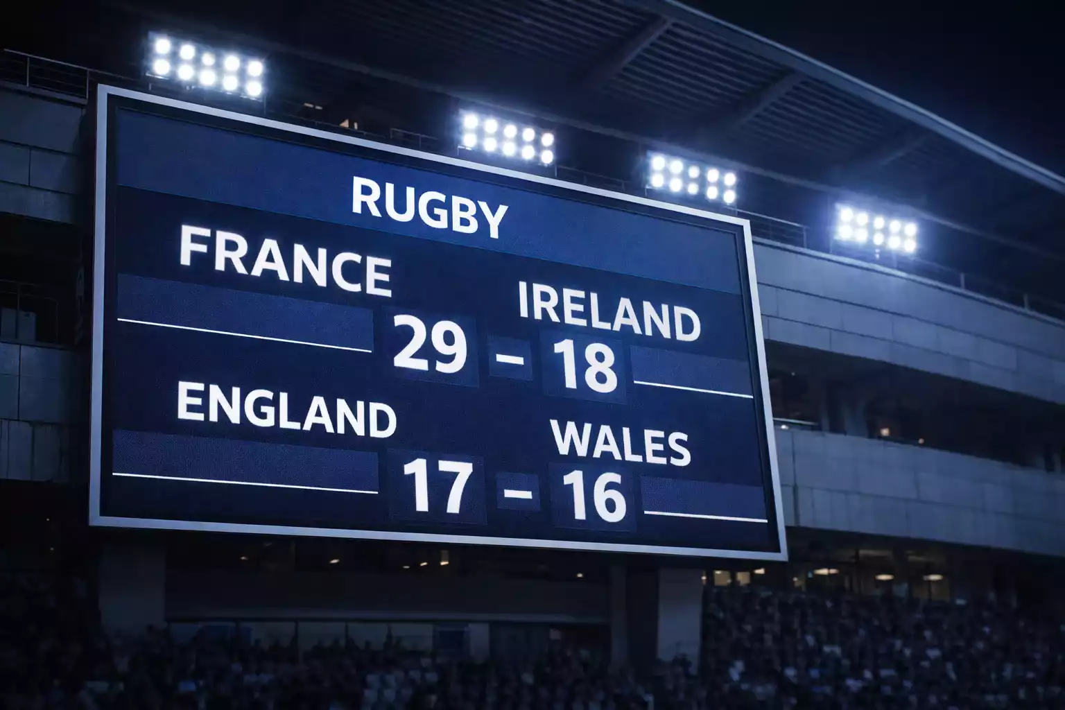 Tableau de scores rugby avec résultats de matchs