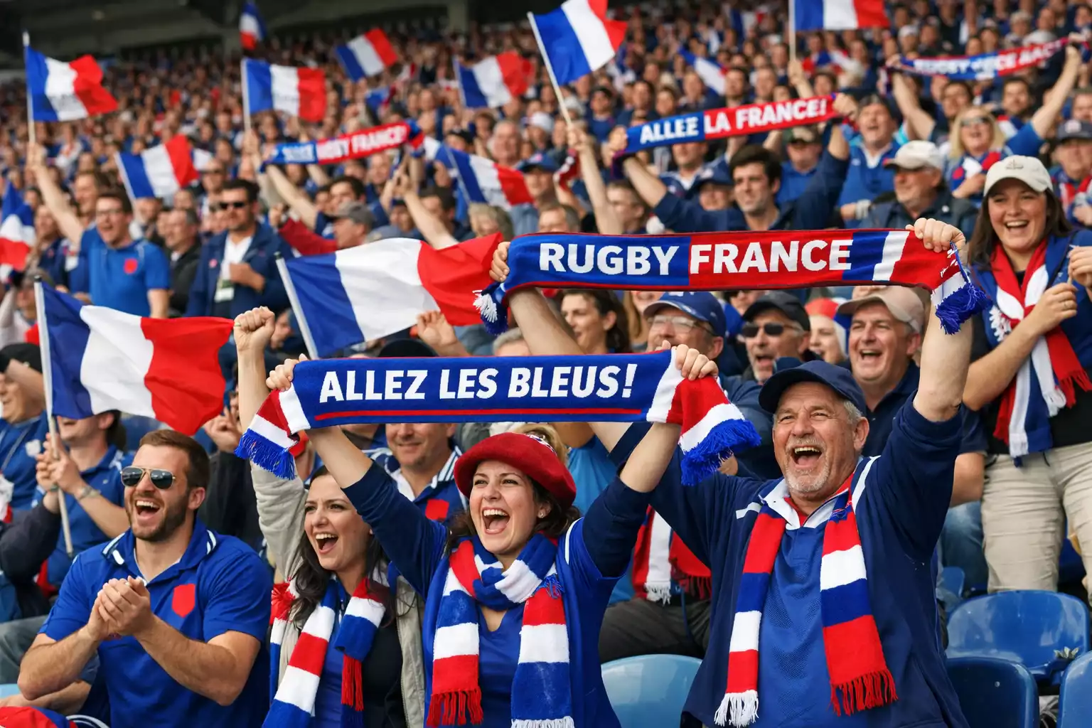 Supporters de rugby dans un stade lors d'un match important