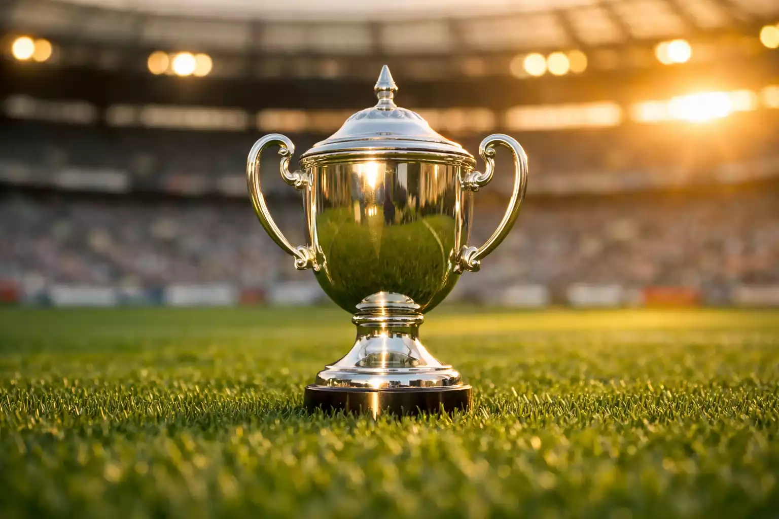 Trophée de championnat rugby posé sur pelouse