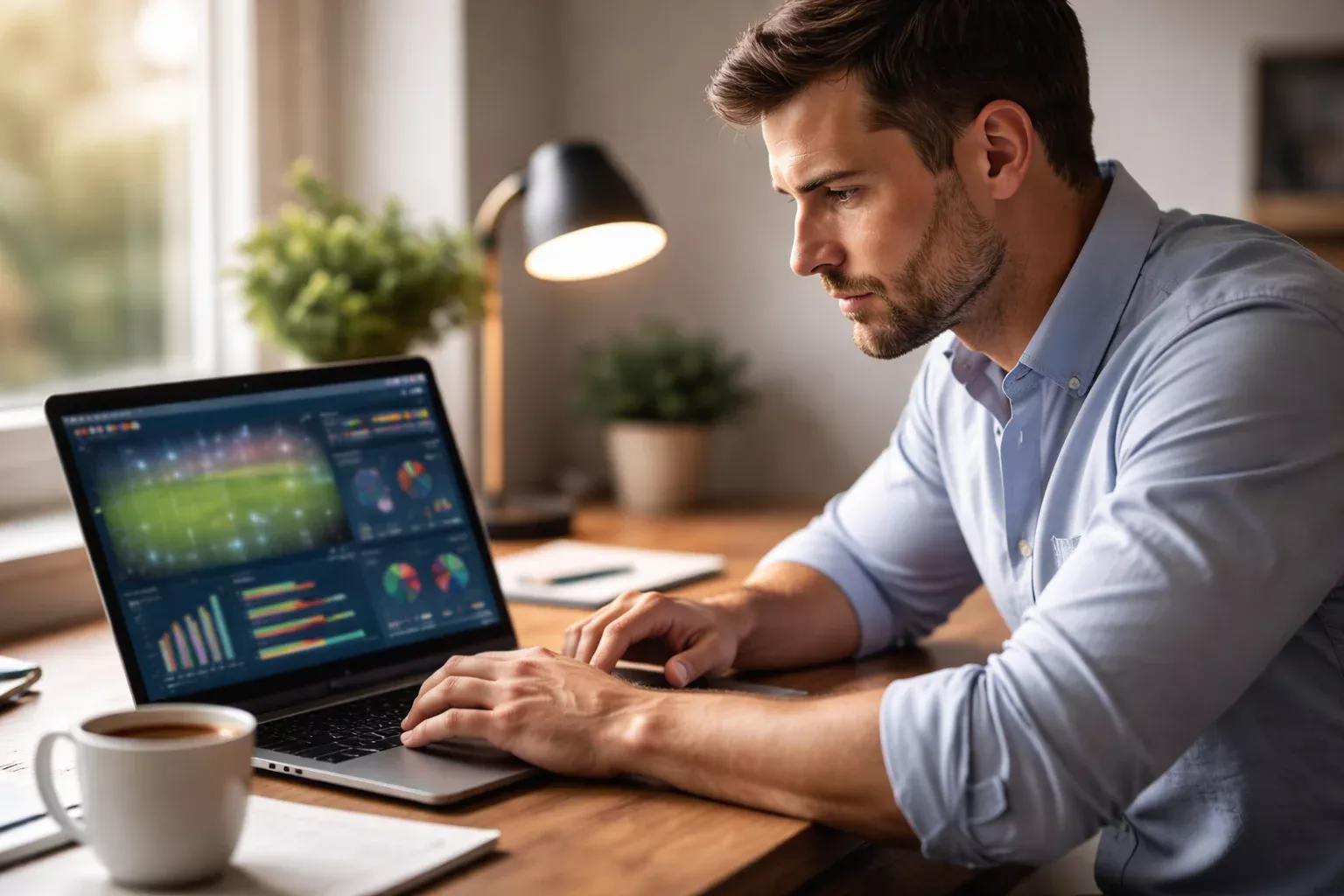 Expert analysant des statistiques rugby sur ordinateur portable