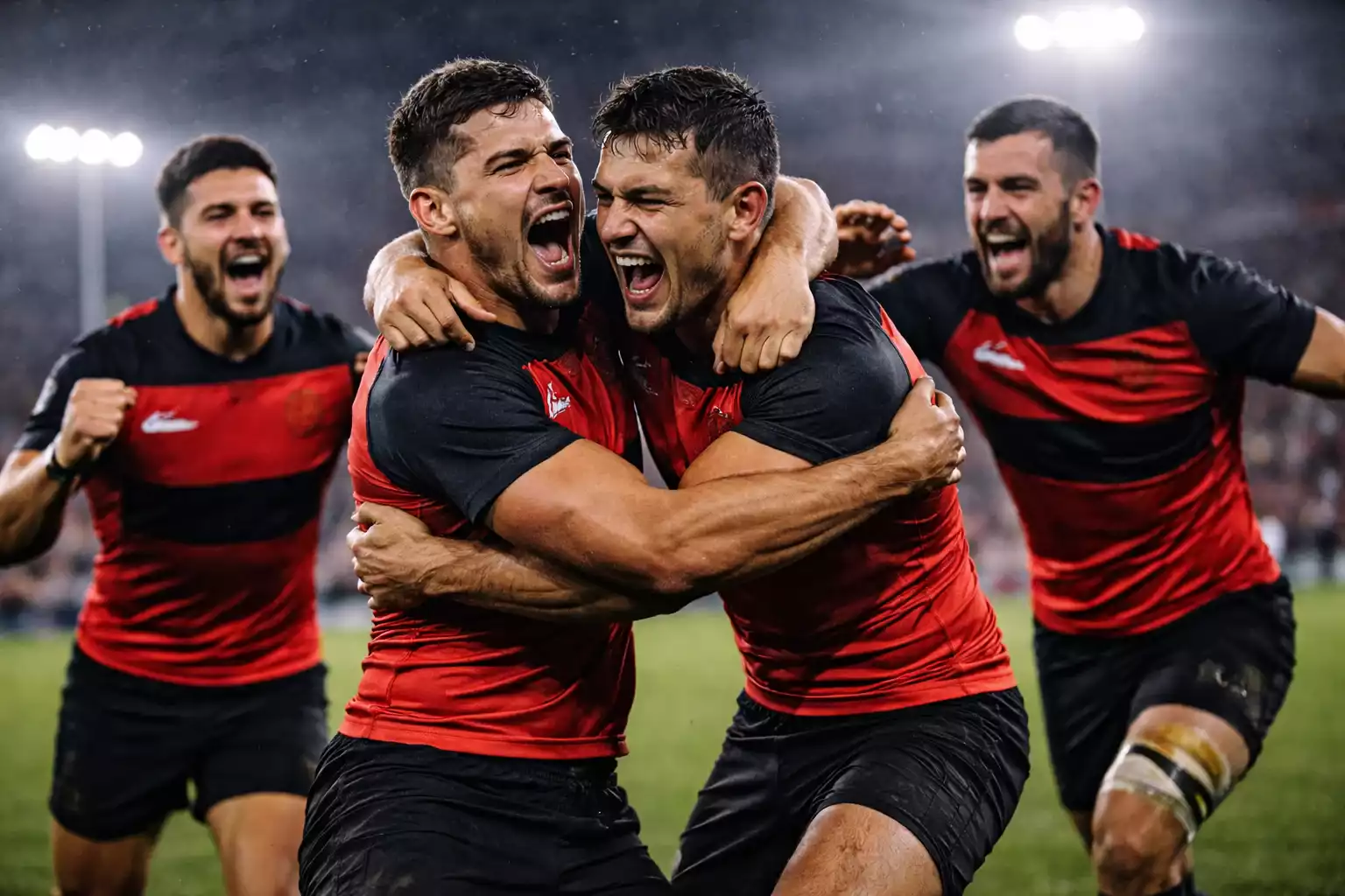 Joueurs du Stade Toulousain célébrant une victoire