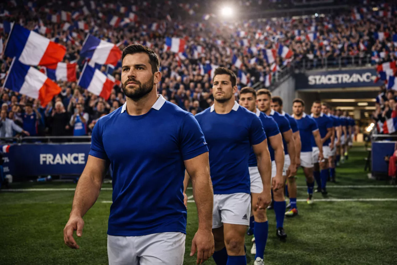 Équipe de France de rugby XV entrant sur le terrain du Stade de France