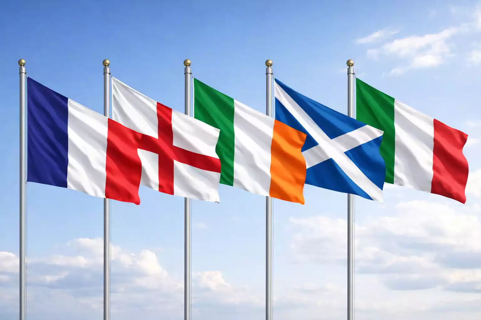 Drapeaux des six nations participantes au tournoi