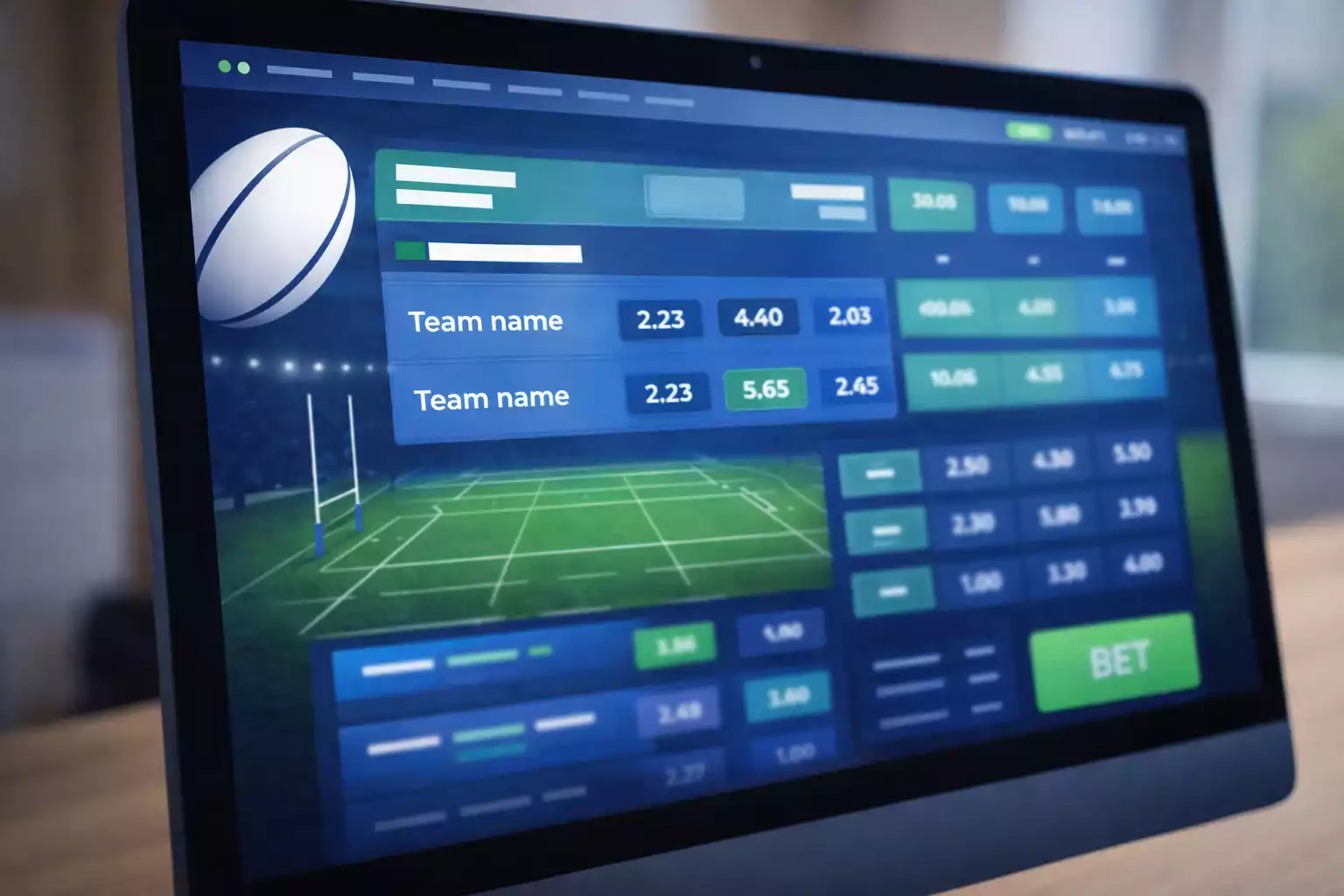 Interface propre d'application de paris sportifs sur écran